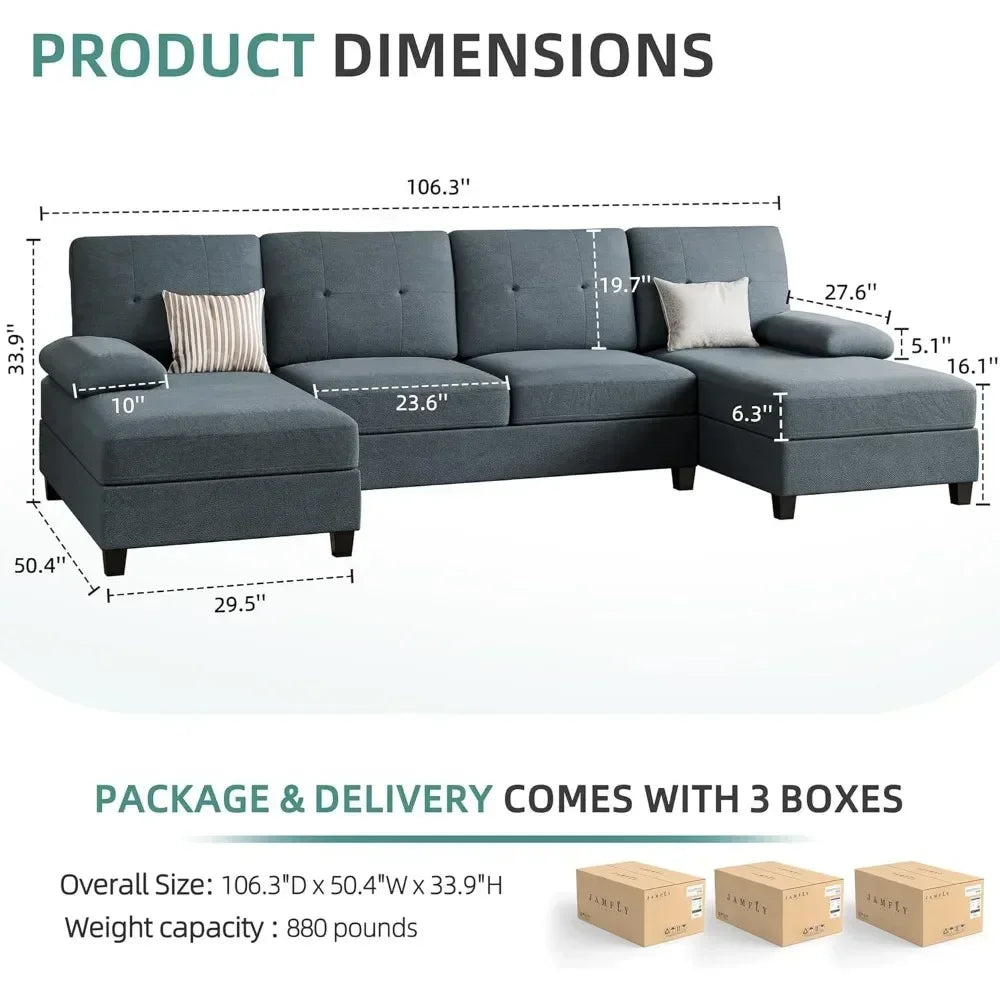 Sectional Sofa Couches for Living Room 4 Seat U Shaped