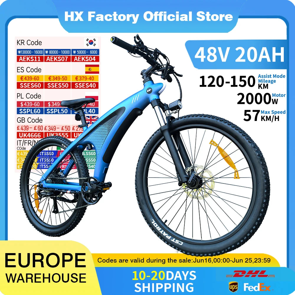 HX Q5 2000W Electric Mountain E Bike 48V 20Ah Off Road