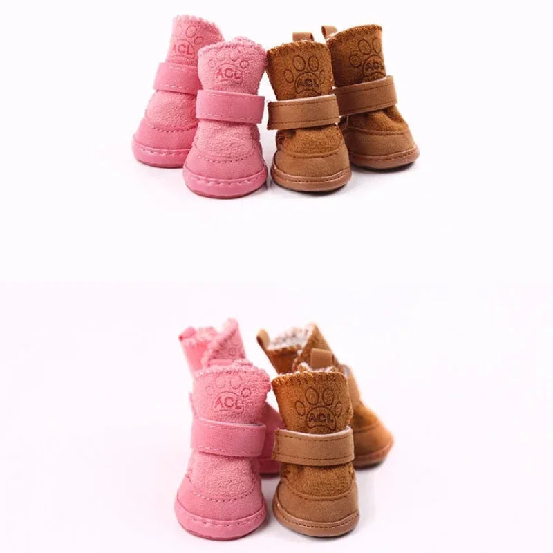 4 Pieces Pet Snow Boots Warm Plush Non Slip Dog Shoes Anti Fouling Wont Fall Off