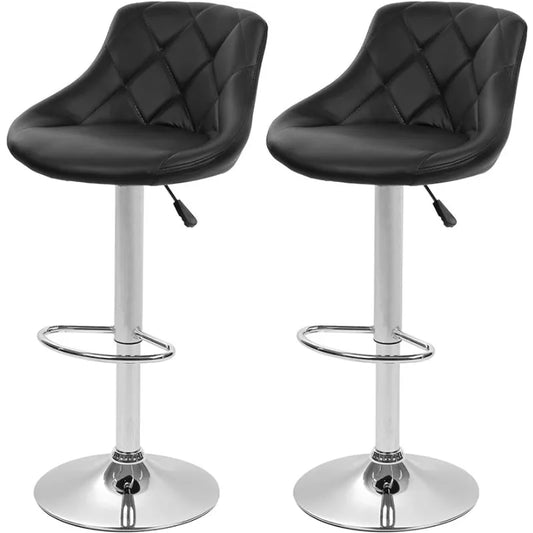 Bar Stools Set Of 2 Swivel Back PU Leather Chrome Frame
