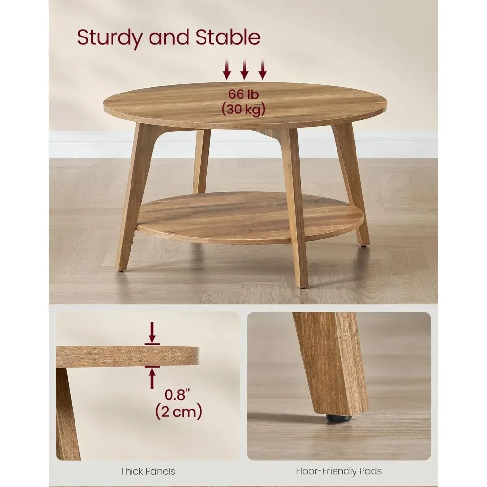 Round Coffee Table With Storage 2 Tier Honey Brown Durable