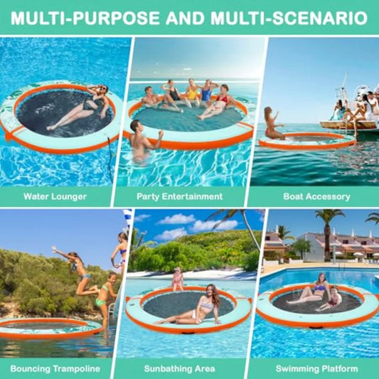 Inflatable Water Hammock 8 Feet Floating Dock With Mesh Tanning Platform