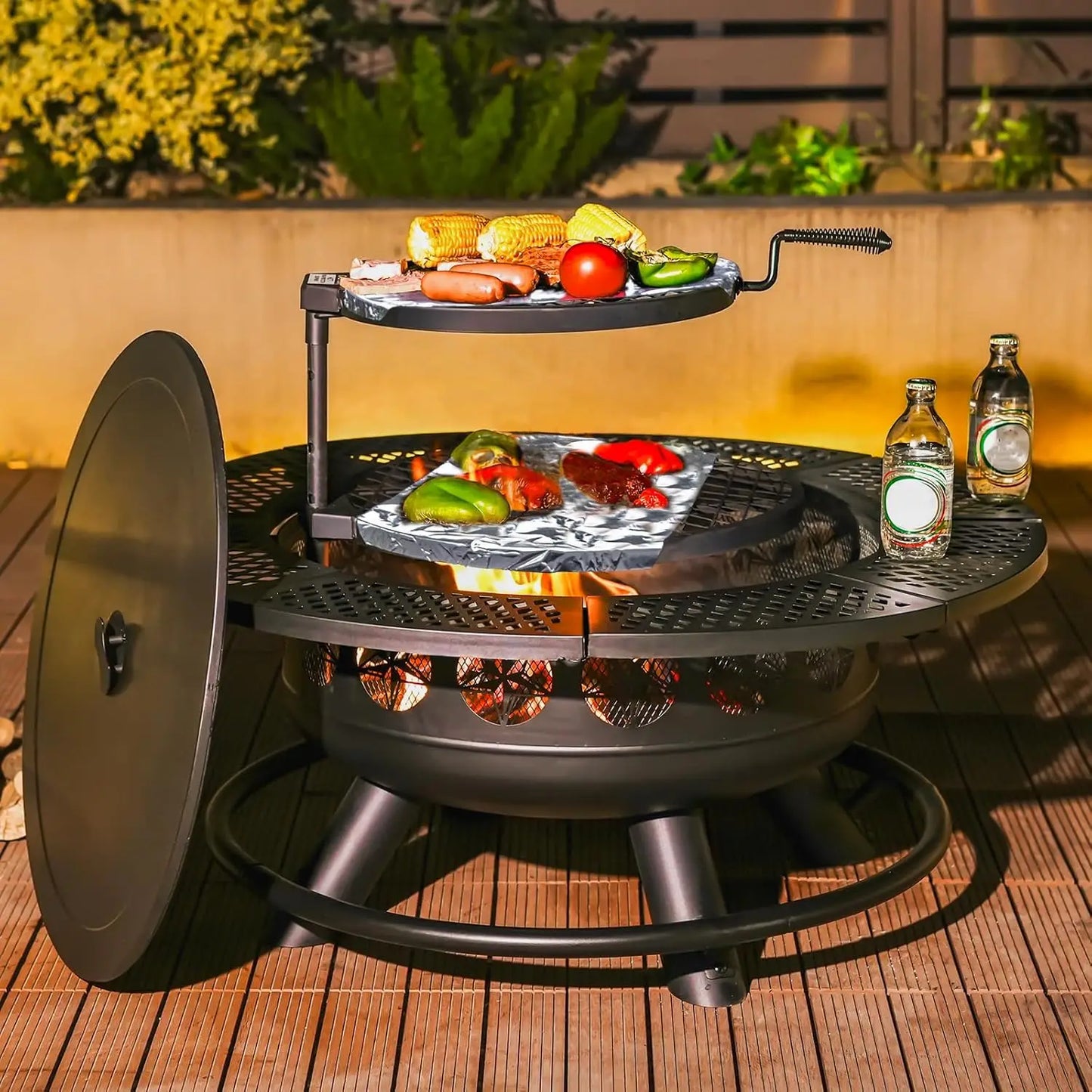 36 Inch Fire Pit With 2 Grills Outdoor Wood Burning BBQ
