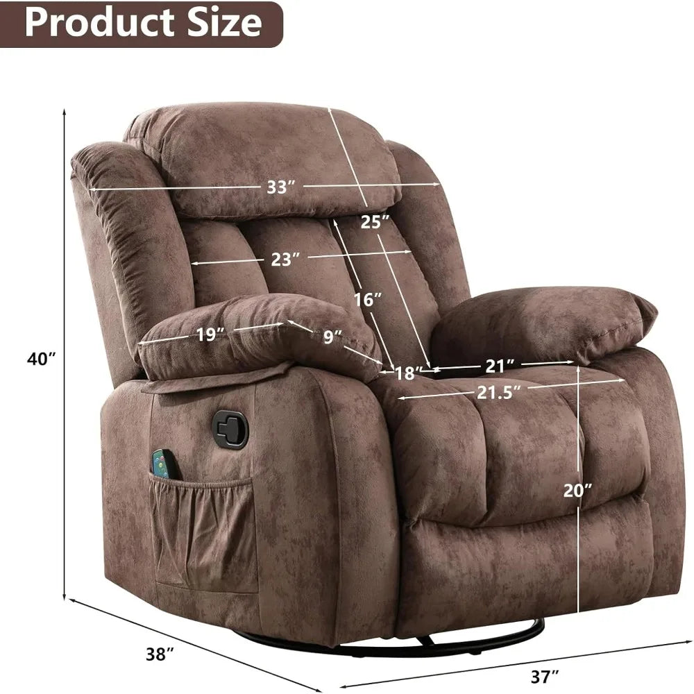 Massage Rocker Recliner With Heat And Vibration Fabric Single Sofa Heavy Duty