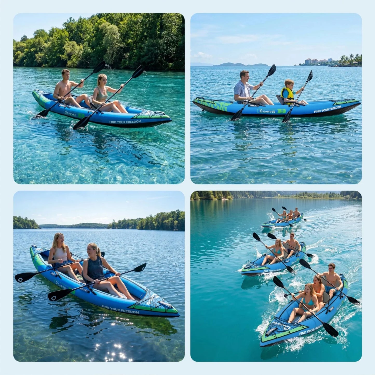 Two Person Inflatable Kayak For Fishing And Touring With Padded Seat And Fins