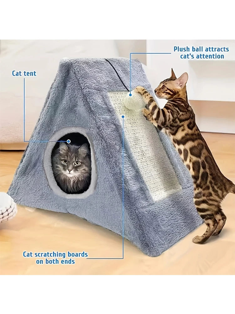 Cat Bed Under 15 Lbs With Plush Ball Toy Scratching Board