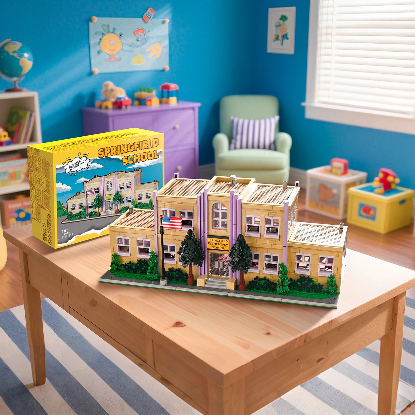 3500 Pieces Springfield Elementary School Building Blocks Set Street View Toy