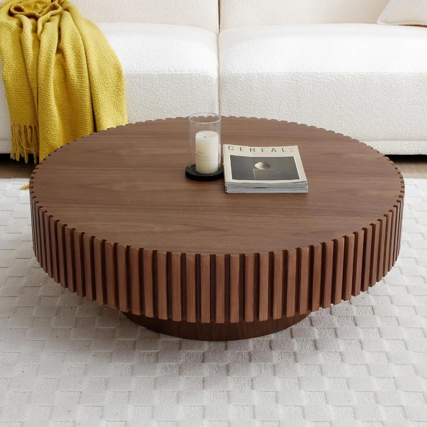 39 Inch Round Coffee Table With Storage Modern Wooden Table