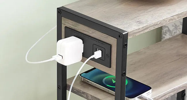 Small Narrow Side Table With Charging Station Set Of 2