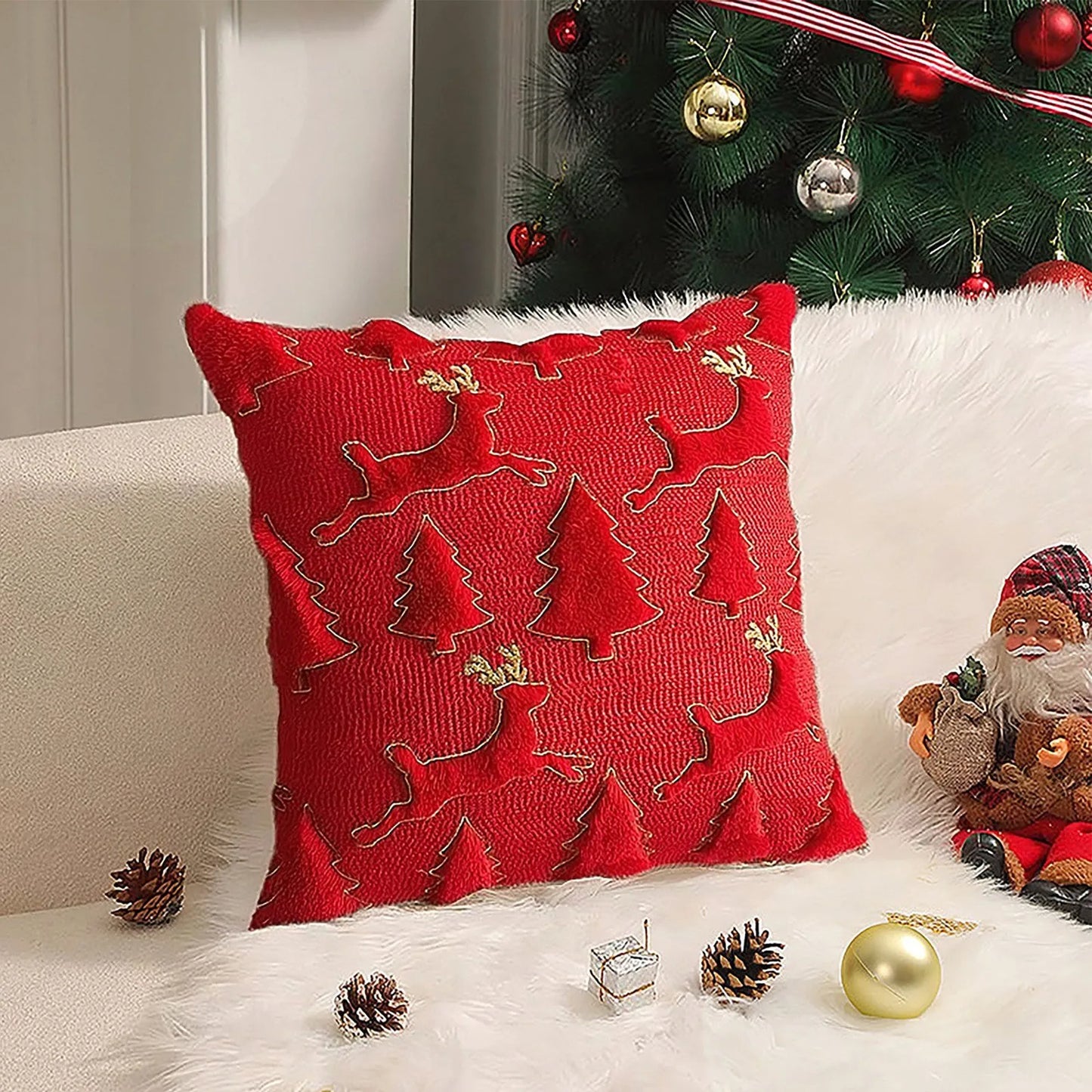 Christmas Tree 3D Plush Backrest Cushion Cover for Sofa
