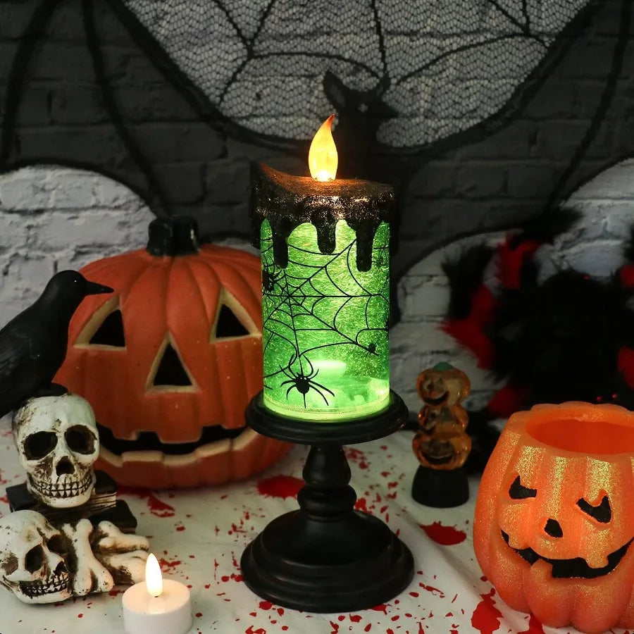 Halloween Globe Candles Battery Operated Spooky Spinning