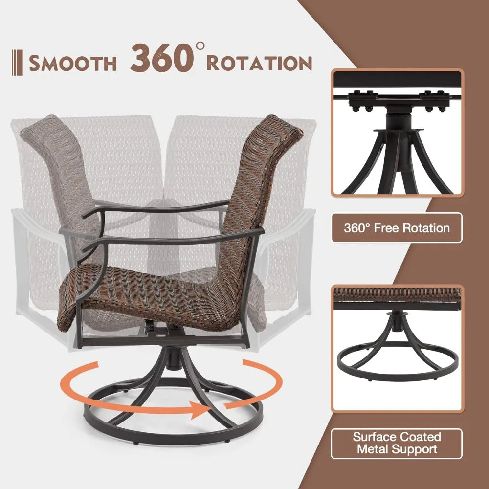 Patio Wicker Swivel Chairs Set of 2 Heavy Duty Outdoor Dining Chairs 23.5 Inch High Back Extra Large Waterfall Seat Rattan Porch Chairs