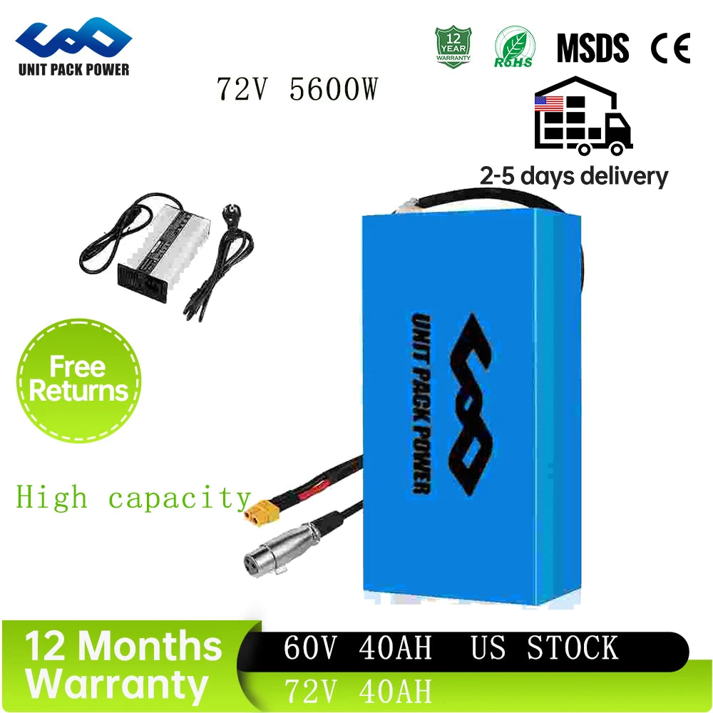 48V Ebike Battery Pack 40Ah for Electric Bicycle Escooter