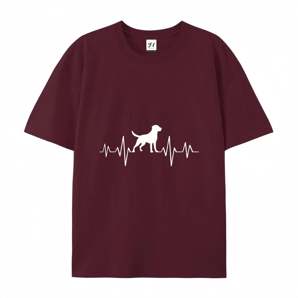 Women 100 Cotton Summer Casual Round Neck Short Sleeve Heartbeat Dog Paw Print