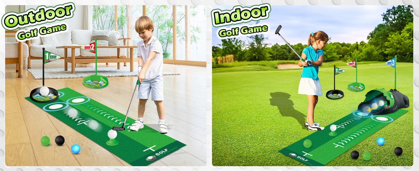 Kids Golf Toy Set Auto Returner Night Light Golf Balls Indoor Outdoor Mini Golf