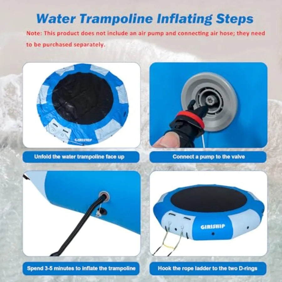 12Ft Inflatable Water Trampoline Lake and Pools Adults Portable Swim Equipment