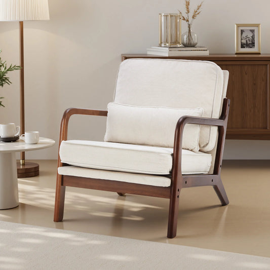 JHK Mid Century Modern Accent Chair With Solid Wooden Frame And Armrests