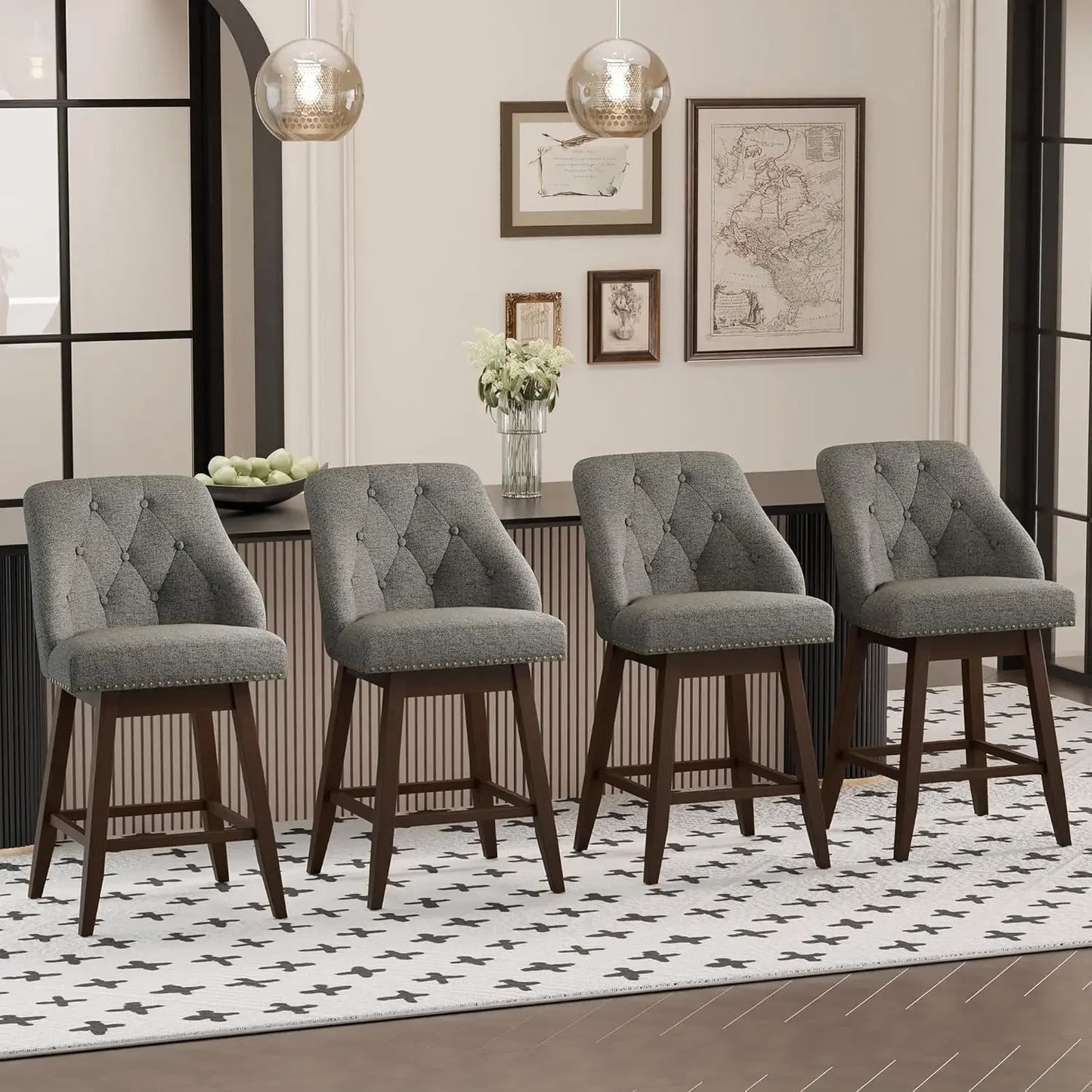 Modern Swivel Bar Stools Tufted Back 26 Inch Counter Height