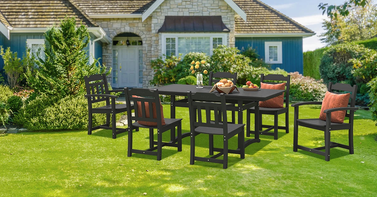 SucceBuy 7 Piece Patio Dining Set Outdoor Rectangle Table And Chairs All Weather