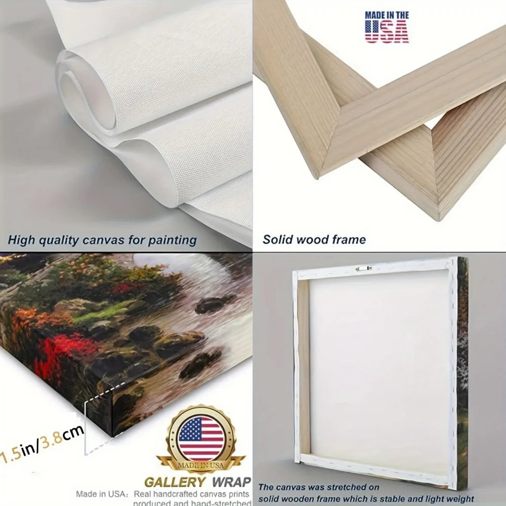 1.5 Inch Thick Pine Solid Wood Frame Large Abstract Gold and Blue Gradient Painting Living Room Wall Art Interior Decoration