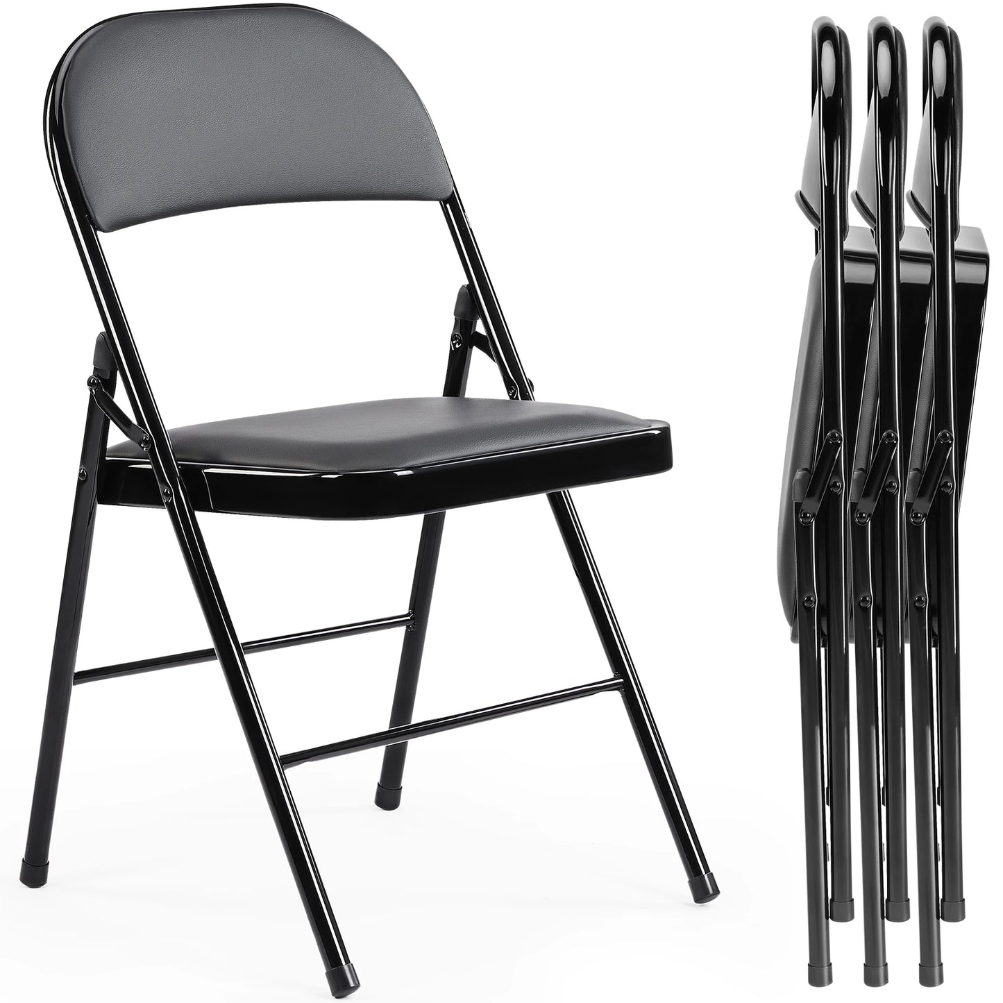 Leather Padded Folding Chairs Set Of 4 Sturdy Metal Frame Indoor Outdoor