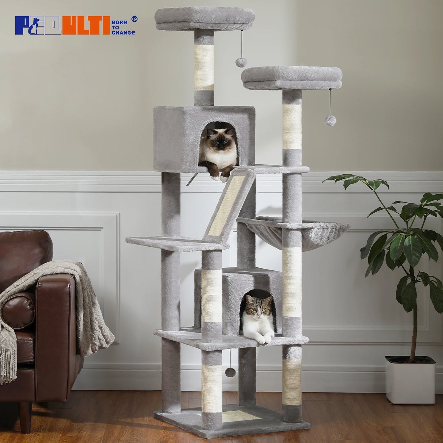 Large Cat Tree Tall Cat Tower for Indoor Cats Multi Level Plush Condo with Scratching Posts Boards Perches Caves