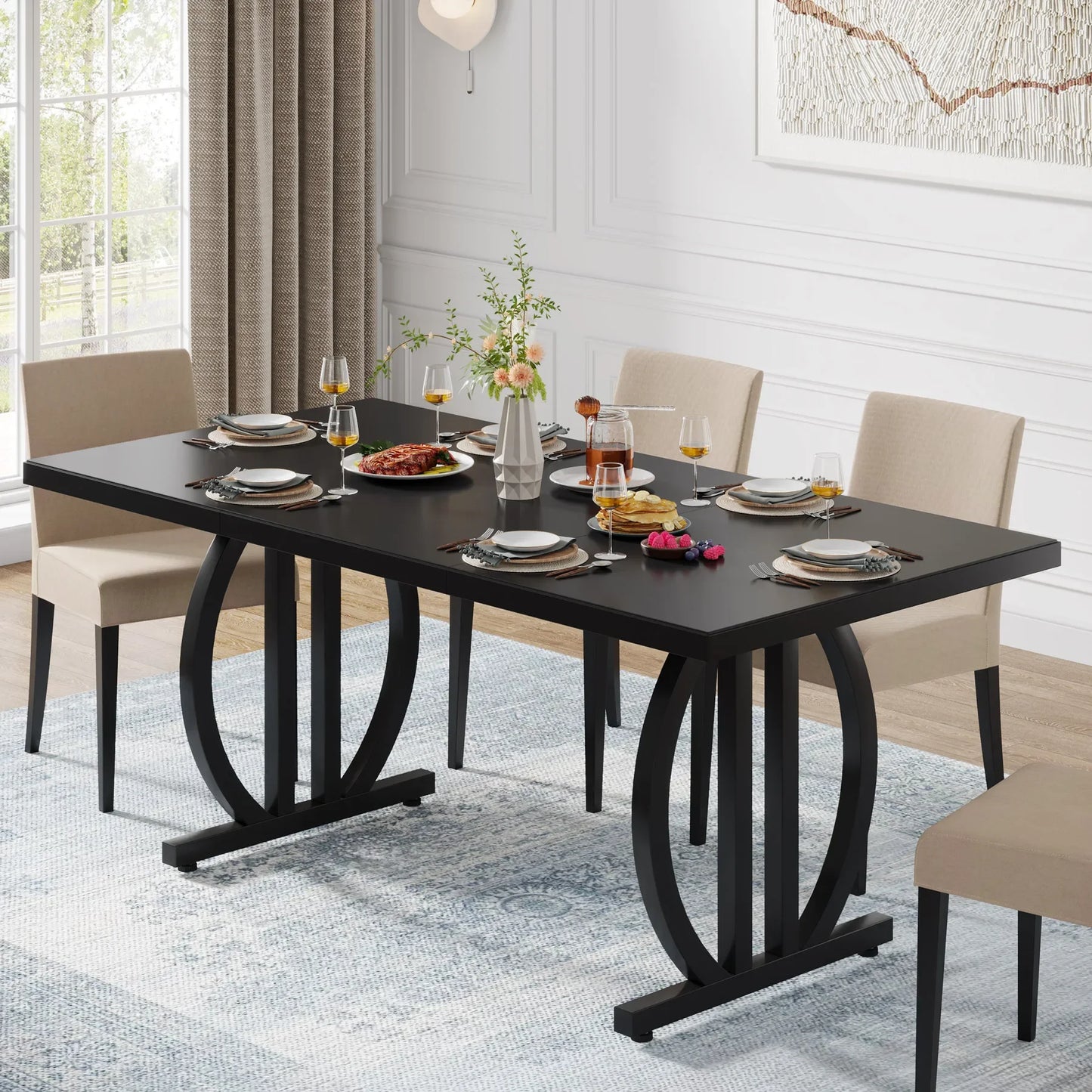 Tribesigns 63 Inch Dining Table for 4-6 with Metal Frame