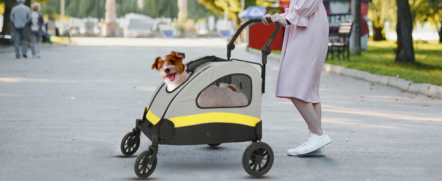 Premium 4 Wheel Dog Stroller Pram Foldable Cart for Small Medium Large Dogs