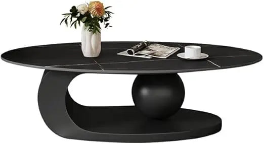Modern Stone Coffee Table With Abstract Metal Base Center