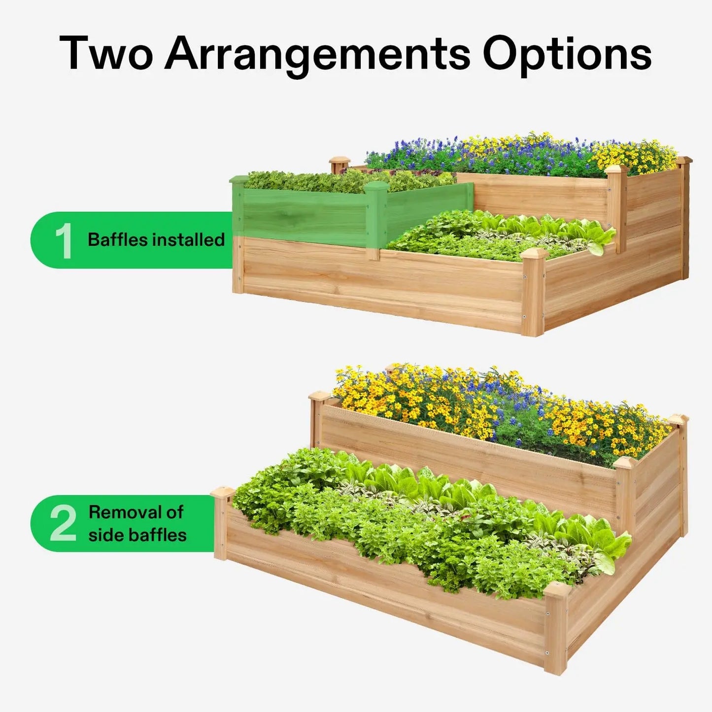 3 Tier Wooden Raised Garden Bed 42.5x34.5x15 Inches for Outdoor Planting