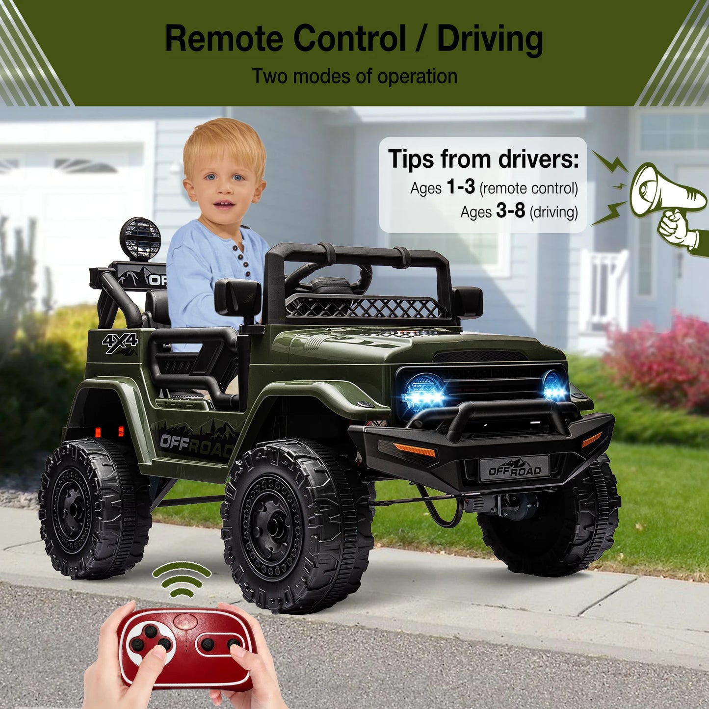 12V Kids Ride On Truck LED Lights Bluetooth Remote Gift
