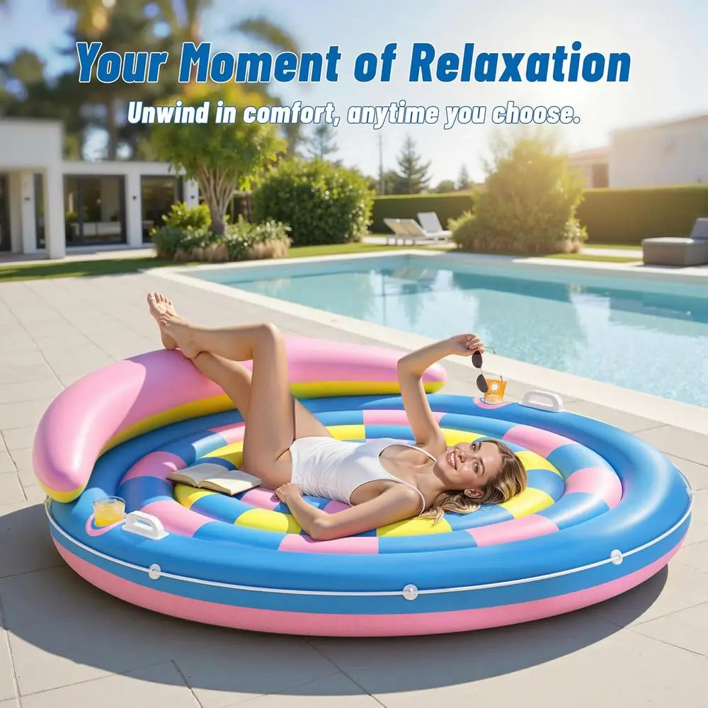 Extra Large Heavy Duty Round Pool Float For Adults With Cup Holders Rivers Lakes