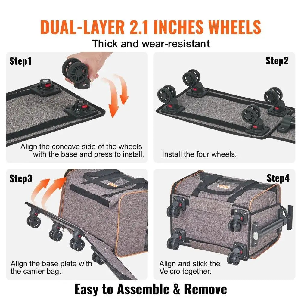 Rolling Cat Carrier With Wheels Airline Approved Travel Bag Telescoping Handle