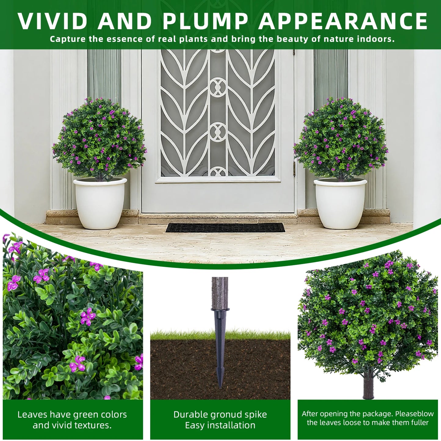 Two Pieces Artificial Plants Step Flower With Plastic Pole And Iron Garden Decor