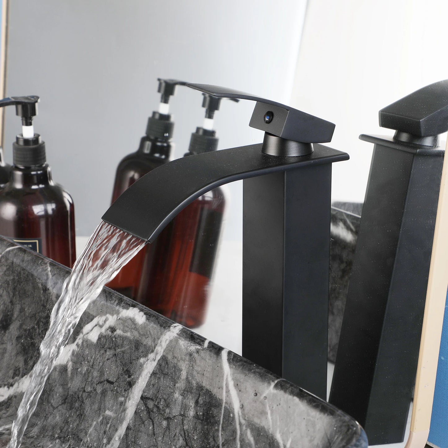 ZAPPO Black Rectangular Vessel Sink with Faucet and Drain