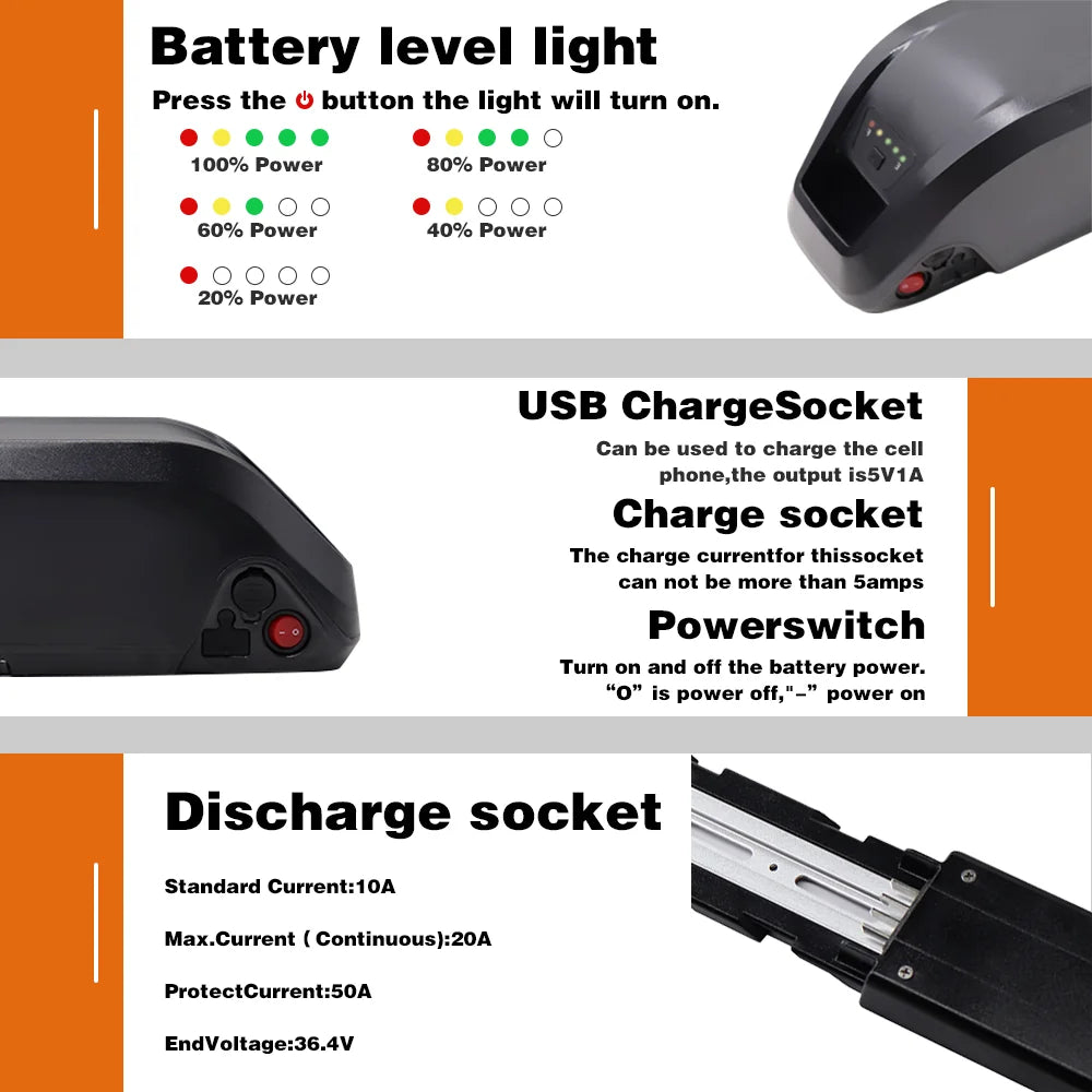 48V Li Ion Ebike Battery 10 20Ah For High Power Long Range