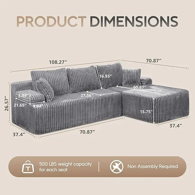 Modular Sectional Sofa L Shaped Memory Foam Living Room
