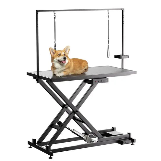 Pet Grooming Table With Leveling Wheels And Dog Arm Non Slip Top 50 Inch Black