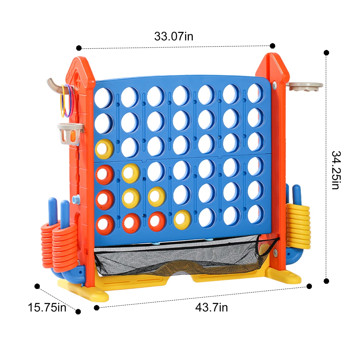 Kids Giant 4 To Score Mesh Bag Connect Four Ring Toss Golf And Basketball Hoop