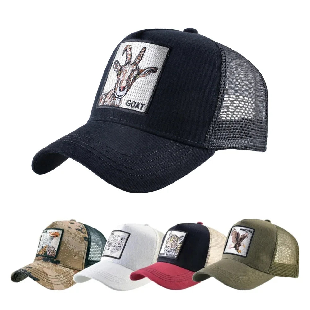 Unisex Embroidered Goat Patch Trucker Cap Four Seasons Snapback Baseball Hat