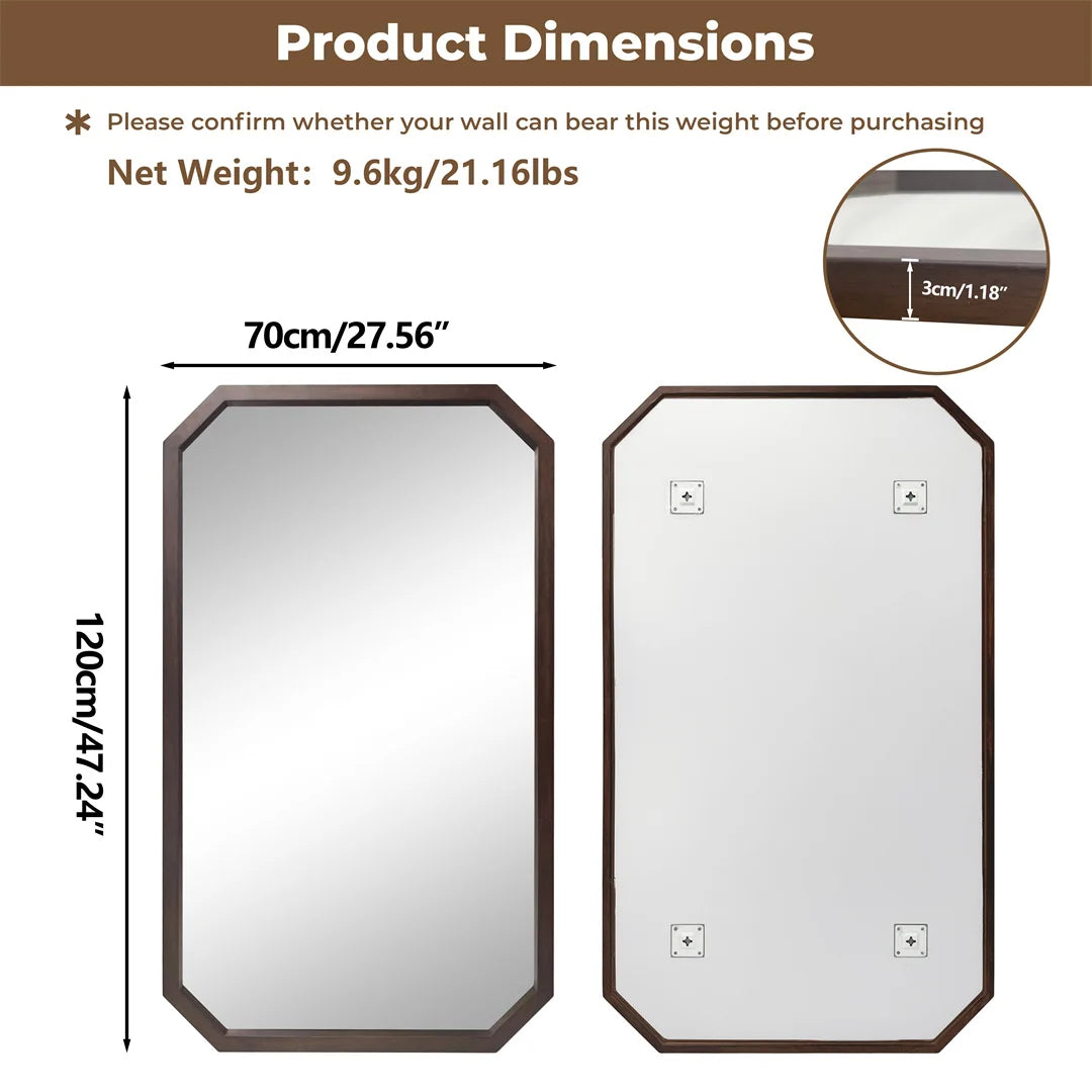 LUVODI Wall Mounted Decorative Mirror with Black Walnut Wood Frame for Living Room and Entryway