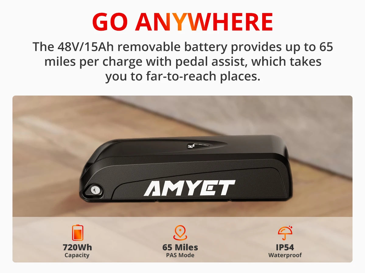 AMYET EB26 Electric Bike 1500W 48V 15Ah 26 Inch Fat Tire Mountain Bike 31 Mph