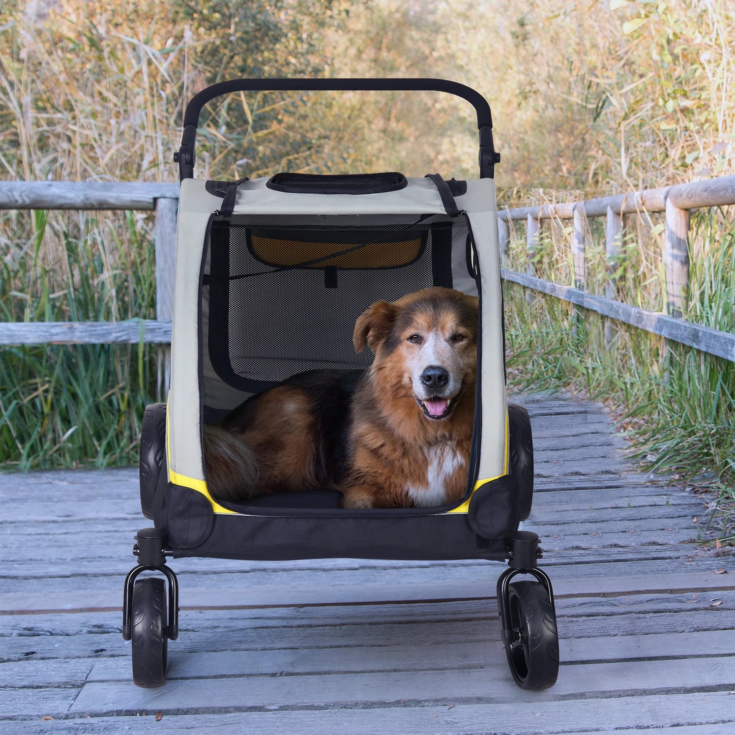 Portable Dog Stroller Four Wheels Foldable Breathable Carrier For Large Dogs