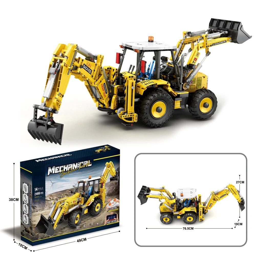 Backhoe Loader Bulldozer Remote Control Building Blocks Set App Control 2466 Pcs
