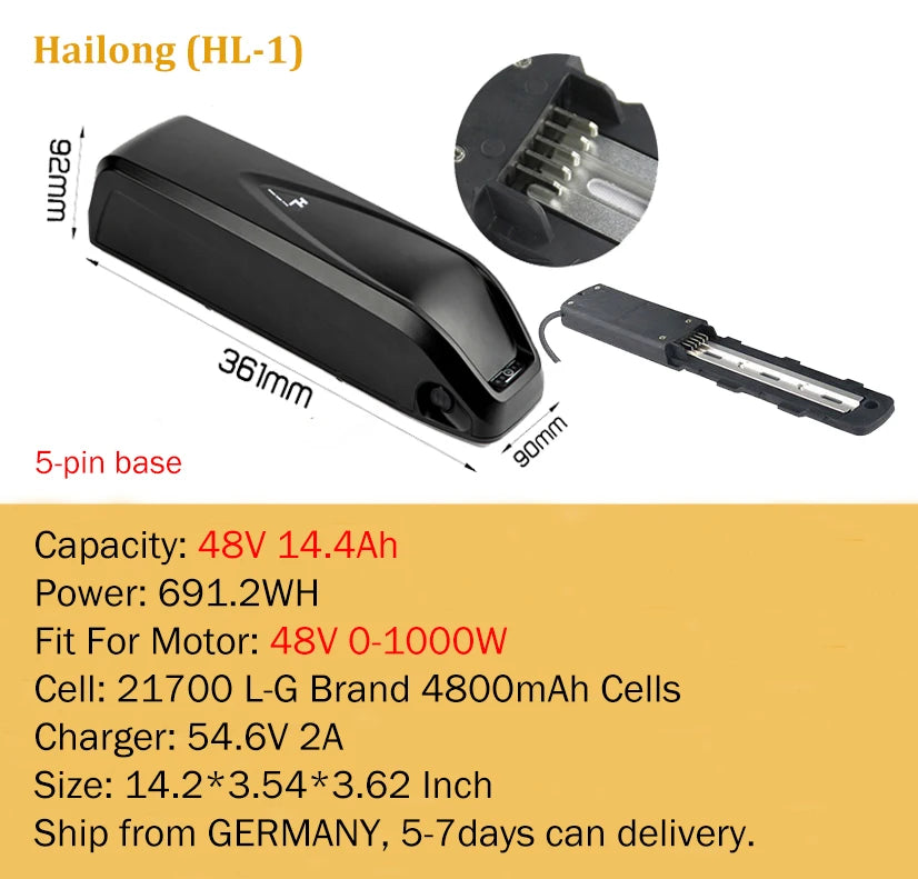 Polly Hailong Ebike Battery 36V 48V 52V 20Ah 18650