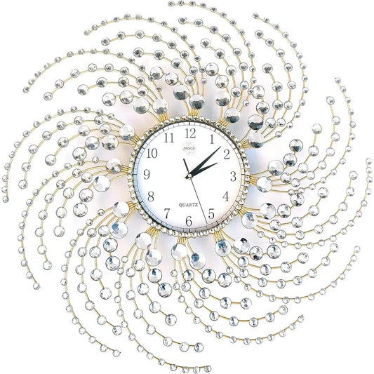 Large Gold Wall Clock with Dazzling Crystals Battery Operated Modern Elegance Ideal for Living Room and Bedroom