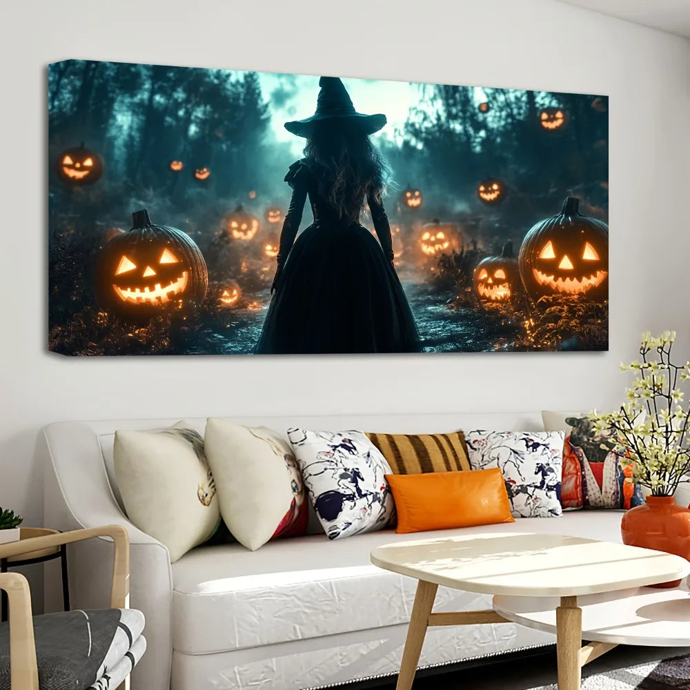 One And A Half Inch Pine Wood Frame Halloween Pumpkin Witch Decorative Painting