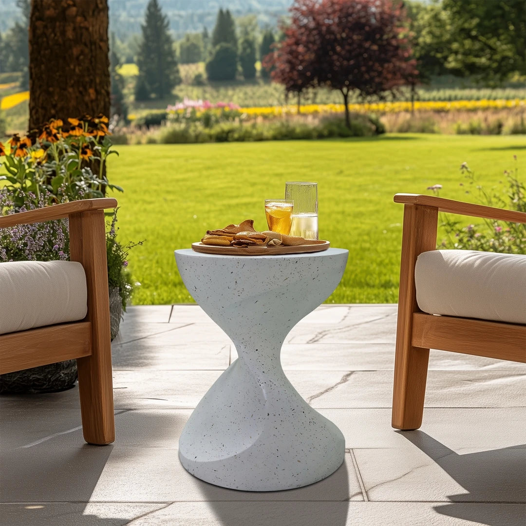 Lightweight Concrete End Table Outdoor Patio Graphite White