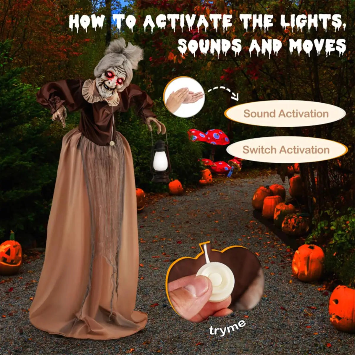 Talking Old Lady Halloween Decoration Animated Prop for Haunted House Decor