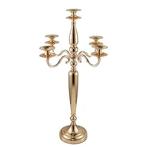 Gold Metal 5 Arm Candelabra Candlestick Holder 28 Inch Tall